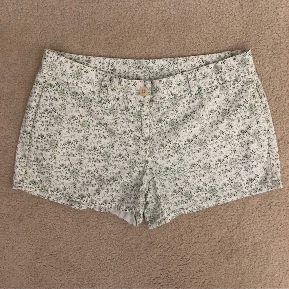 J Crew olive green floral shorts
